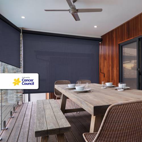 Crank Operated Outdoor Blinds with PVC Mesh and Pelmet